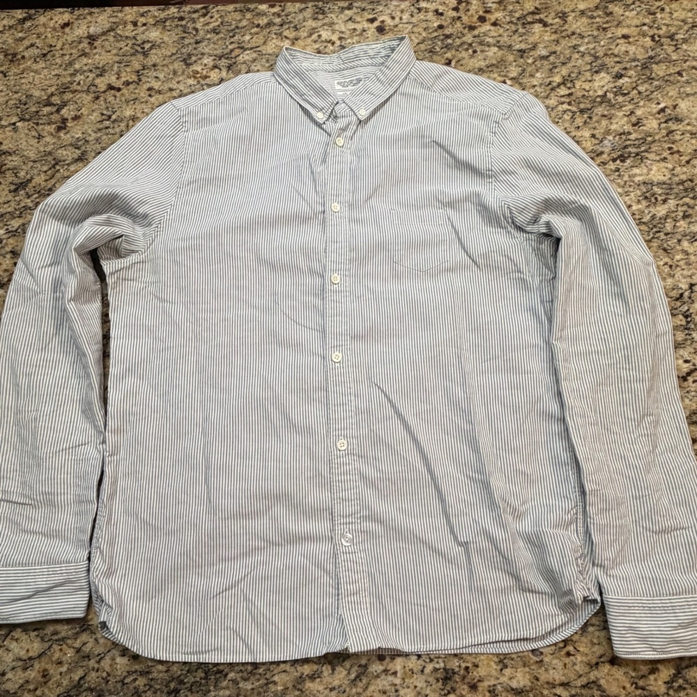 AllSaints Spitalfields Mens XXL Blue White Striped Button Down Shirt Long ws